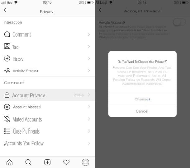 How to remove the private profile on Instagram