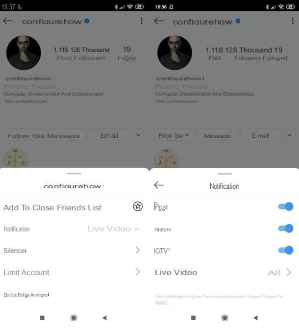 How to activate Instagram notifications of a profile