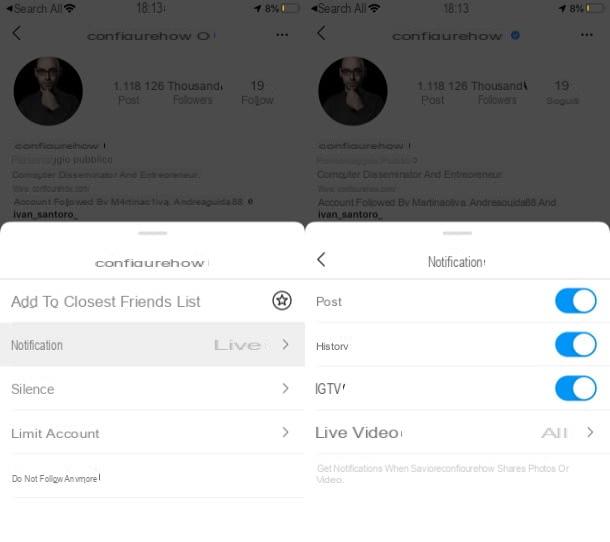 How to activate Instagram notifications of a profile