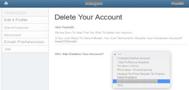 Cómo desactivar la cuenta de Instagram